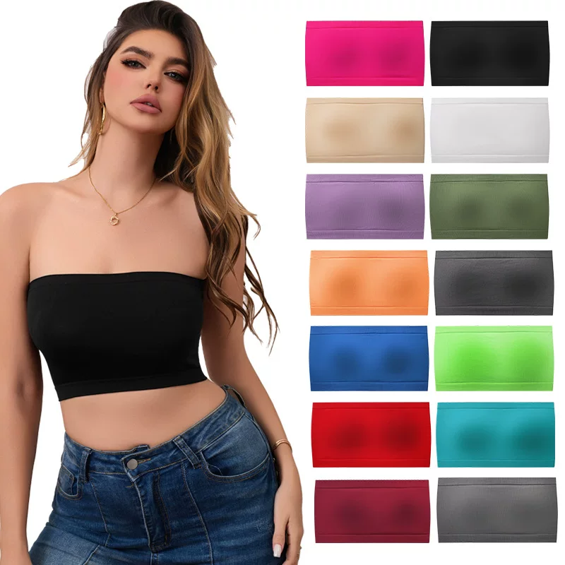 Seamless one-piece, off-the-shoulder, strapless, one-piece lingerie for a beautiful back, chest wrap, base layer to prevent exposure, no breast pad