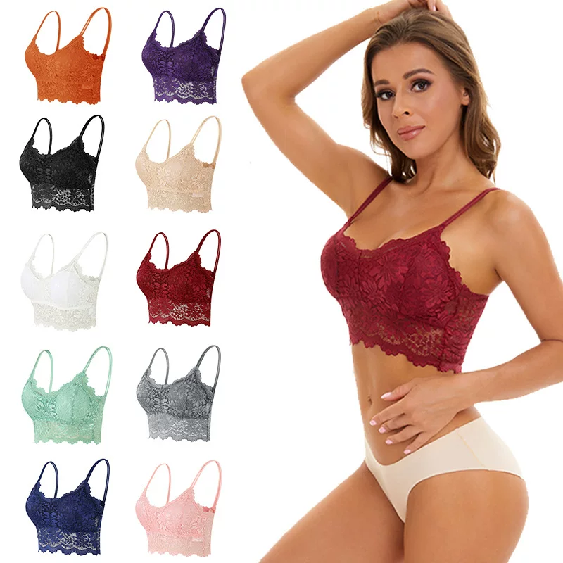 Cross-border foreign trade bra top, women's anti-glare lace beautiful back halter bra, women's strapless vest, thin