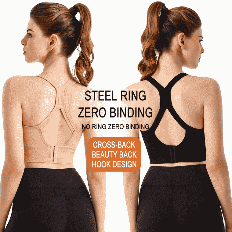 Large-size, no underwire, shock-absorbing sports bra for women, cross-style, beautiful back, adjustable, with back row buttons, suitable for yoga and fitness