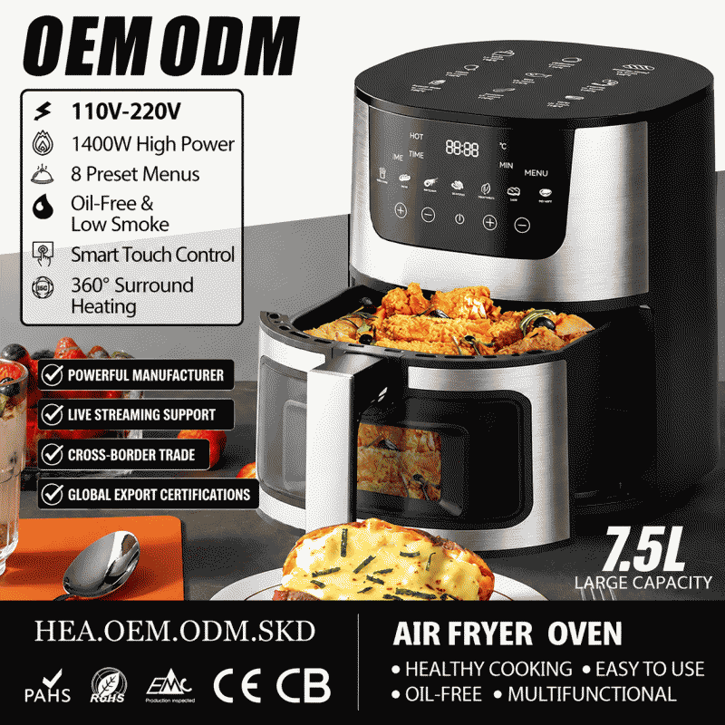 Visible air fryer, household use, large capacity, multi-function, stainless steel air fryer