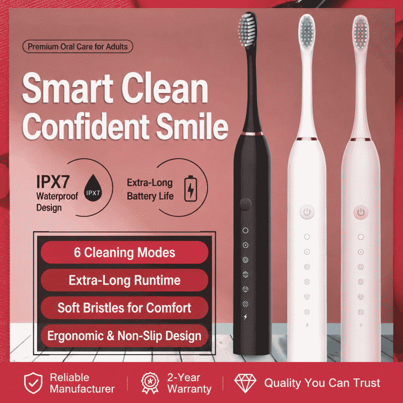 Electric toothbrush, rechargeable, portable, fully automatic, suitable for adults and children, ultrasonic toothwash