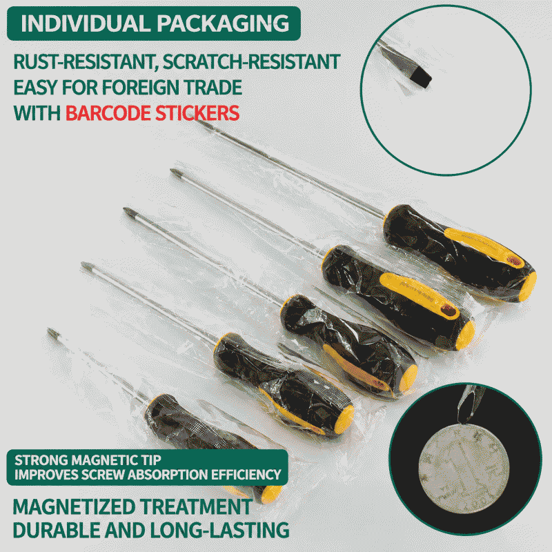 Industrial-grade Phillips screwdriver with magnetic extension, slotted screwdriver, magnetic screwdriver, rubber handle screwdriver, metric system
