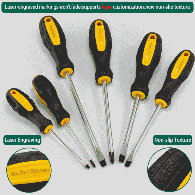 Industrial-grade Phillips screwdriver with magnetic extension, slotted screwdriver, magnetic screwdriver, rubber handle screwdriver, metric system