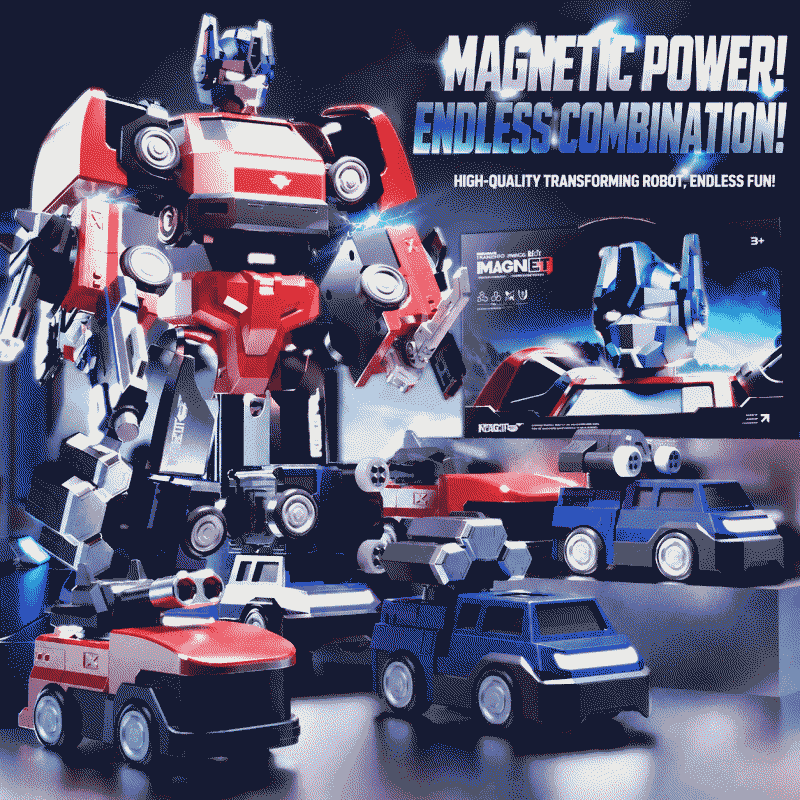 Children's magnetic splicing transformable robot car man assembly educational boy toy gift set