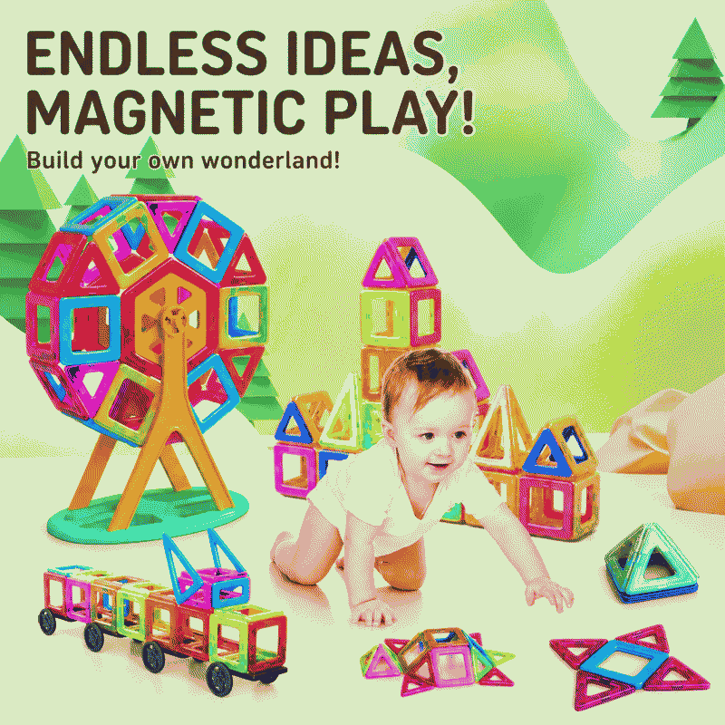Children's magnetic tile building blocks, magnet toys, magnetic iron, boys and girls, assembly, educational