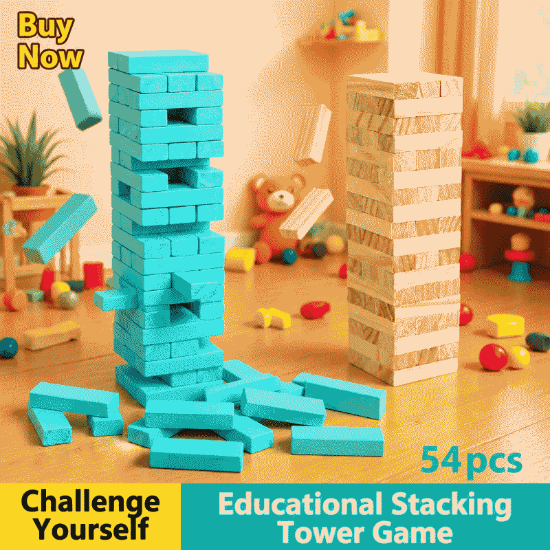 Wooden children's Jenga tabletop parent-child interactive toys for educational early education, Jigsaw puzzle, large pieces of Jenga building blocks