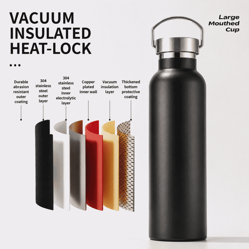 American-style large-mouth stainless steel vacuum cup for outdoor running, sports, cycling, and space water bottle