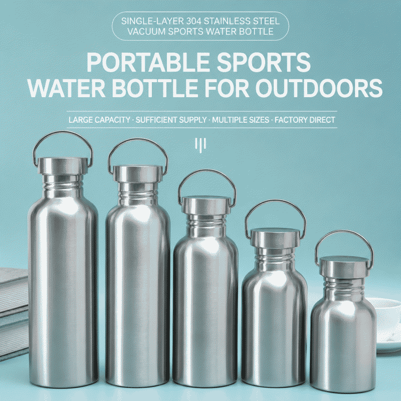 Best-selling American-style large-mouth single-layer sports water bottle, 304 stainless steel vacuum flask, outdoor portable water cup