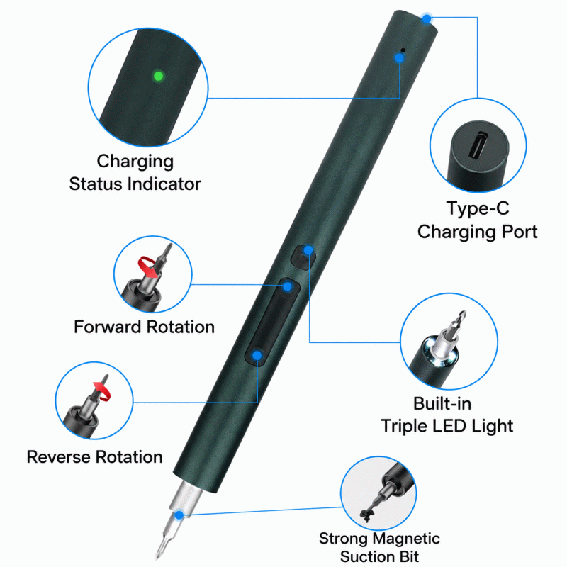 28-in-1 multi-function mini precision electric screwdriver set with rechargeable LED light for screws