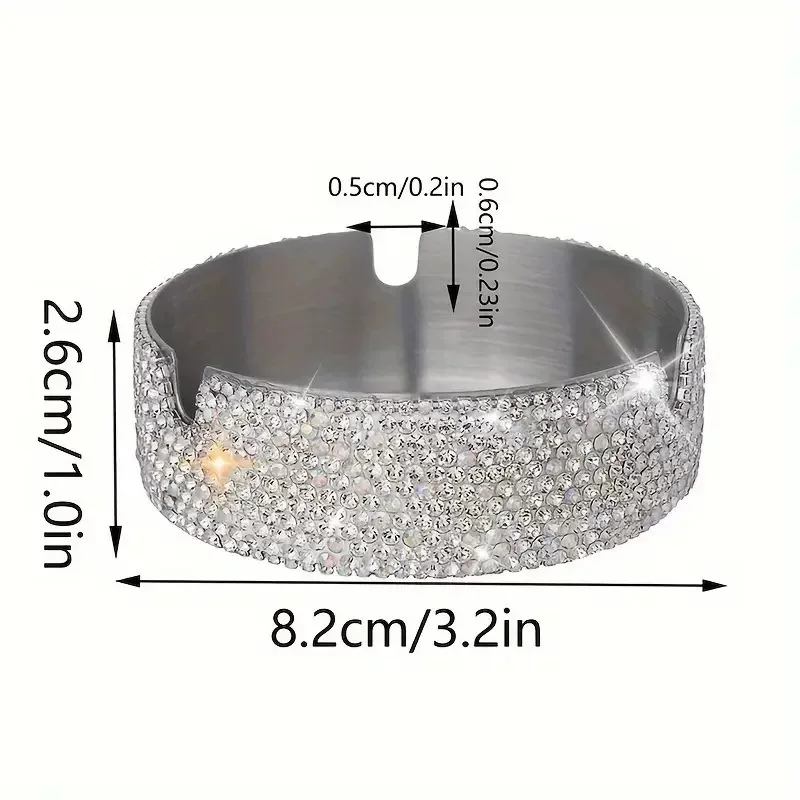 Cross-border best-selling ashtray, diamond-encrusted multi-functional home and office stainless steel ashtray, light luxury and creative ashtray