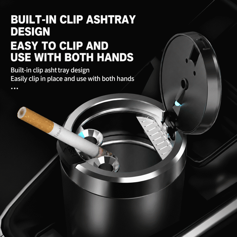 Car ashtray with ash prevention, flying ash prevention, multi-function, automatic lid opening, smoke extinguishing, ash collection, sealing, portable, and high-end feel, an automotive accessory