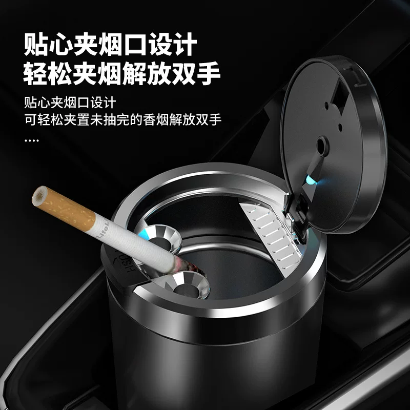 A multi-functional automatic lid opening, smoke extinguishing, dust collection and sealing portable and high-end automotive product for car ashtrays to prevent dust from flying