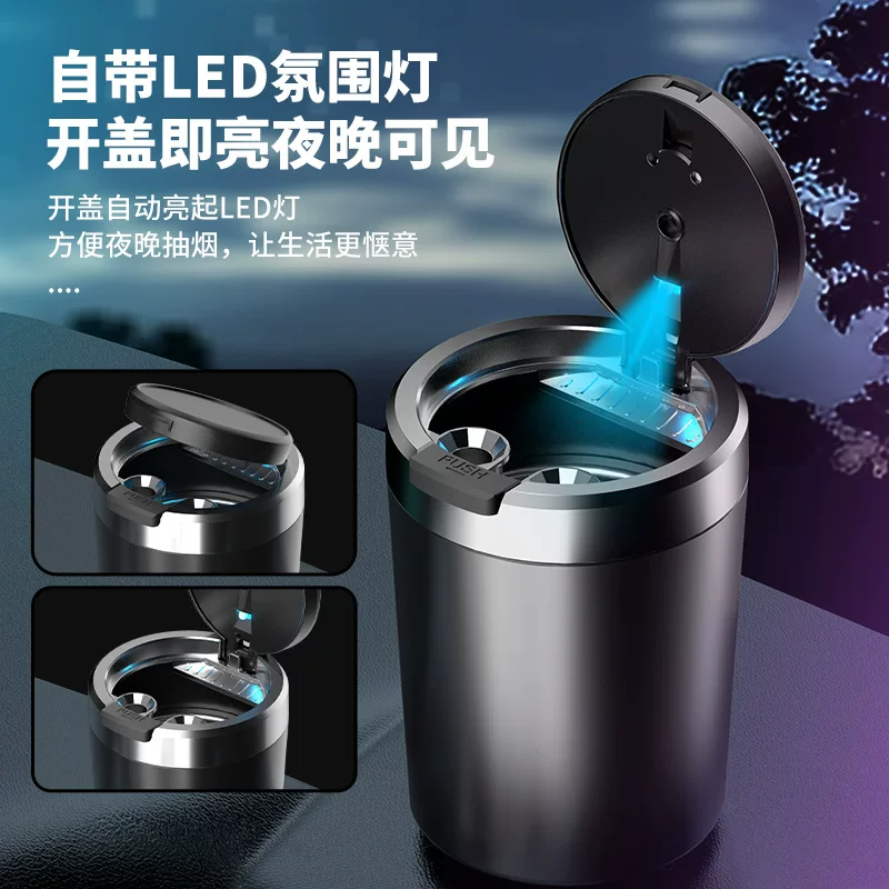 A multi-functional automatic lid opening, smoke extinguishing, dust collection and sealing portable and high-end automotive product for car ashtrays to prevent dust from flying