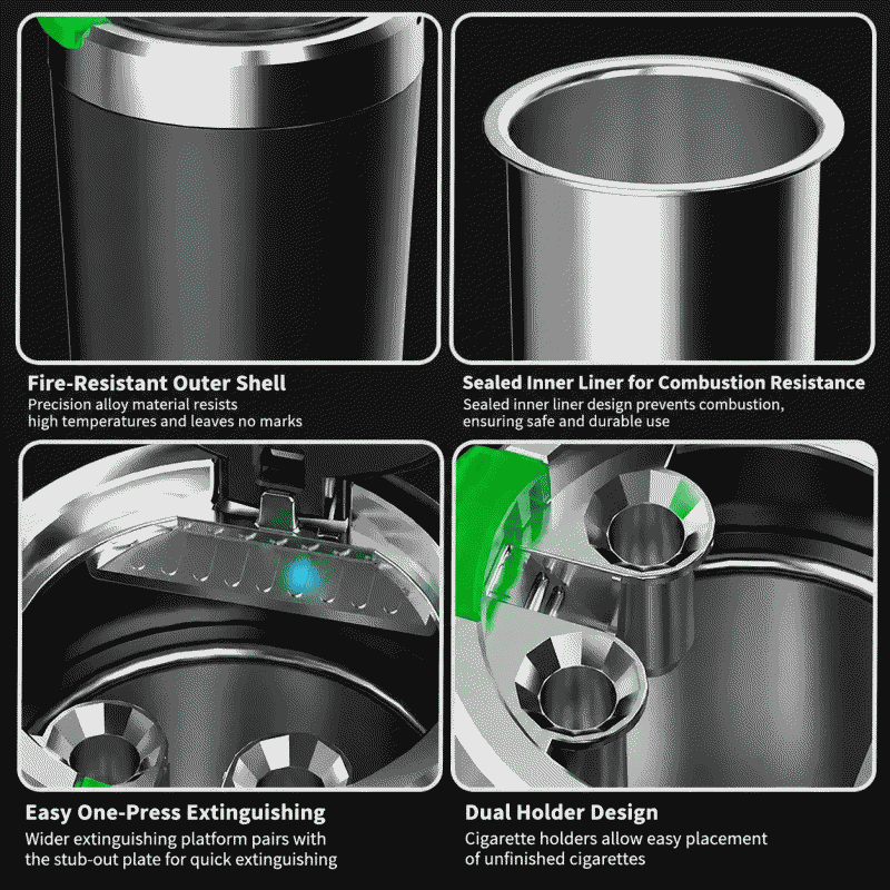 Car ashtray with ash prevention, flying ash prevention, multi-function, automatic lid opening, smoke extinguishing, ash collection, sealing, portable, and high-end feel, an automotive accessory
