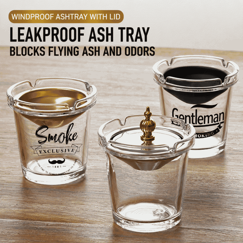 Funnel windproof ashtray for home living room with lid, internet-famous creative large glass ashtray for office