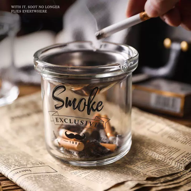 Funnel windproof ashtray, home living room with lid, creative large glass ashtray, office cross-border bestseller