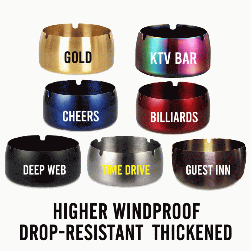 Stainless steel ashtray, windproof, suitable for hotel use, creative design, bar style, black gold color, gift ashtray, high-end feel, advertising