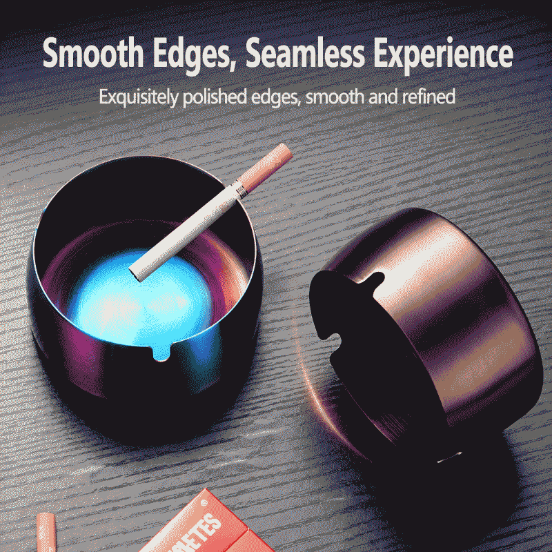Stainless steel ashtray, windproof, suitable for hotel use, creative design, bar style, black gold color, gift ashtray, high-end feel, advertising
