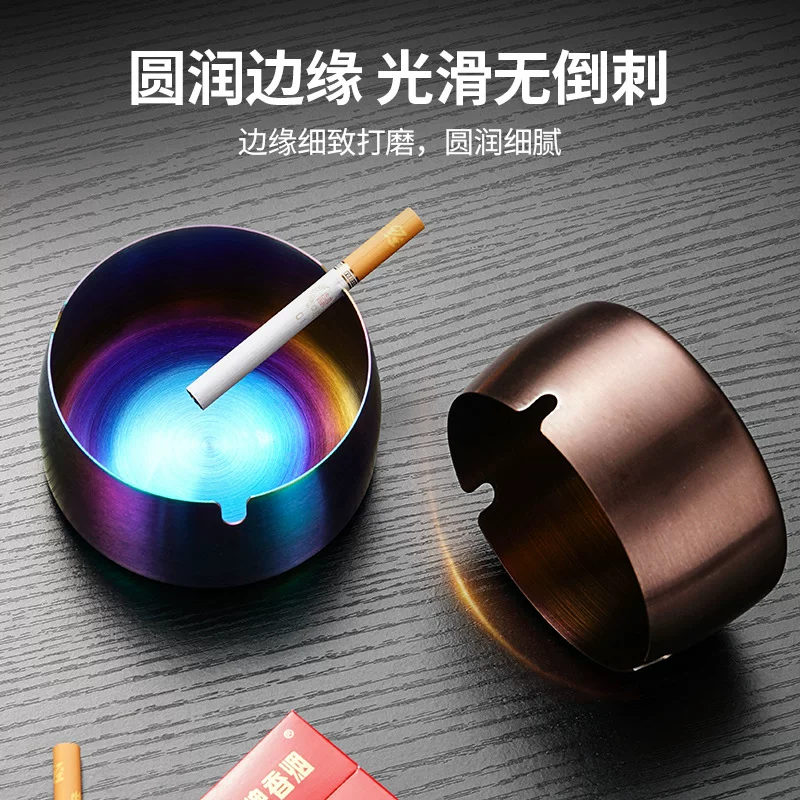 Stainless steel ashtray windproof hotel home creative bar black and gold gift wholesale ashtray high-end advertisement