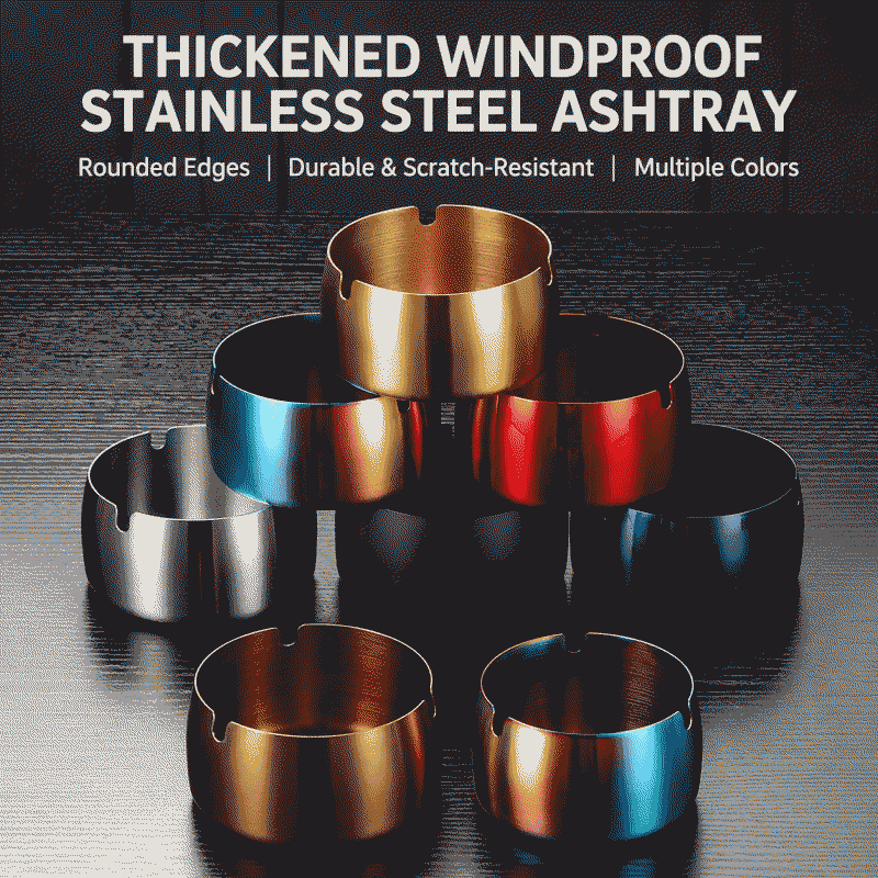 Stainless steel ashtray, windproof, suitable for hotel use, creative design, bar style, black gold color, gift ashtray, high-end feel, advertising