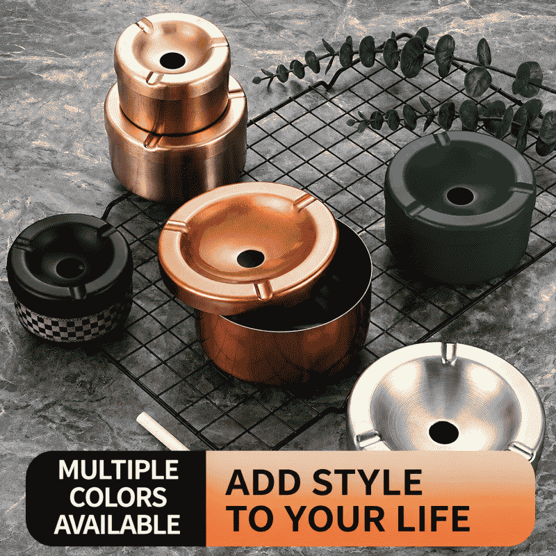 Ashtray with stainless steel cover, high-end feel, thickened, suitable for home, hotel, bar, creative and simple design