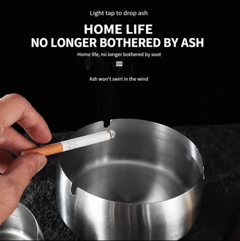 Stainless steel ashtray, shockproof, windproof, high-end, creative, large, elegant and grand office, home and living room decoration