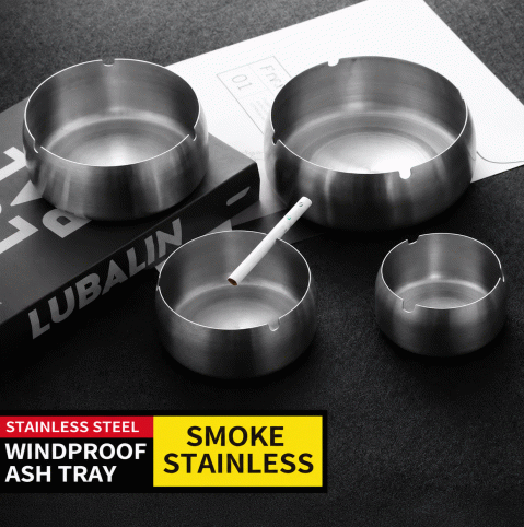 Stainless steel ashtray, shockproof, windproof, high-end, creative, large, elegant and grand office, home and living room decoration