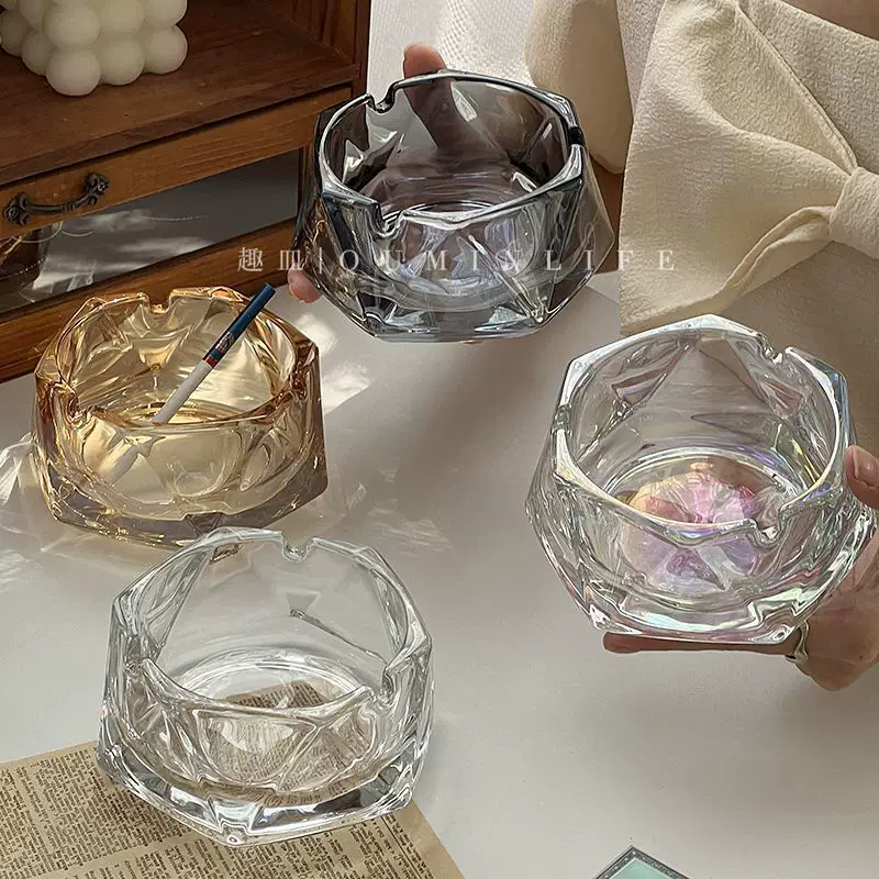 Hot-selling glass ashtrays, creative home living room, light luxury and high-end feel, ktv, bar, commercial hotel ashtrays wholesale