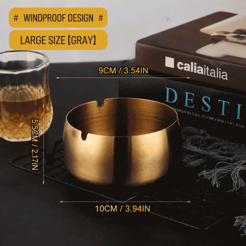 Thickened stainless steel plated metal ashtray, windproof and drop-resistant