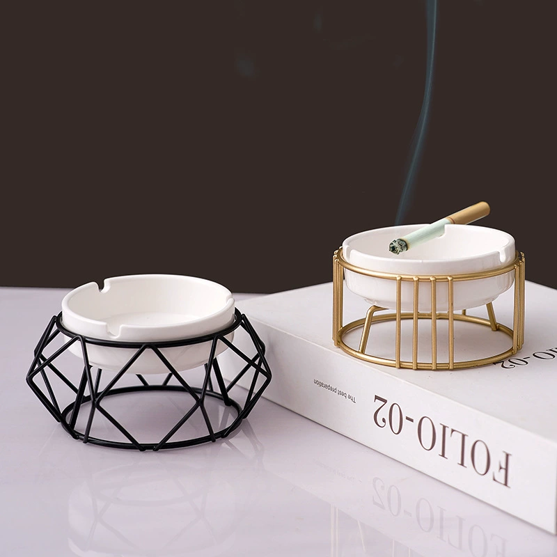 Nordic living room decoration geometric shape ashtray ornaments, modern and simple home office ceramic ashtray metal
