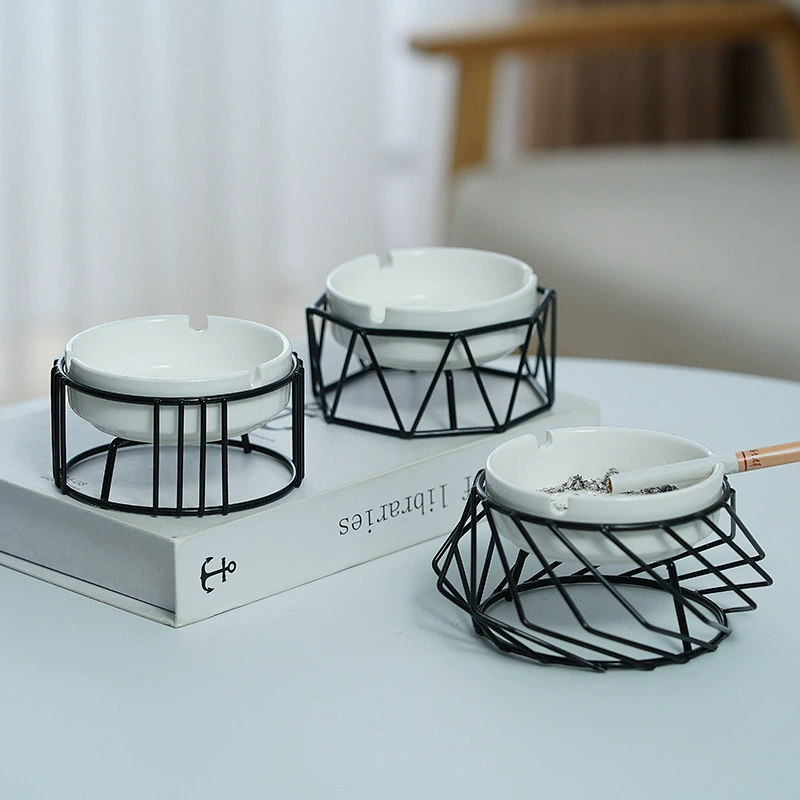 Nordic living room decoration geometric shape ashtray ornaments, modern and simple home office ceramic ashtray metal