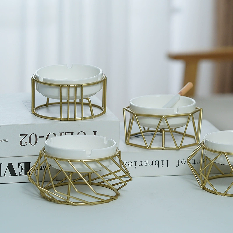 Nordic living room decoration geometric shape ashtray ornaments, modern and simple home office ceramic ashtray metal