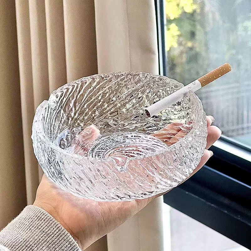 Ashtray glass, personalized and creative glacier pattern, trendy home ashtray, anti-fly ash for living room and office, high-end storage