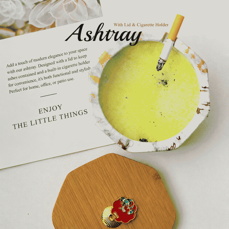 Office household ashtray with lid to prevent flying dust, creative ashtray with a minimalist and high-end Ins feel