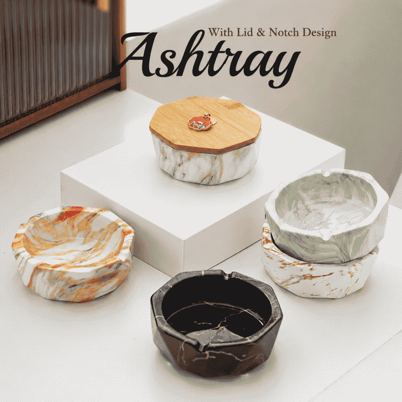 Office household ashtray with lid to prevent flying dust, creative ashtray with a minimalist and high-end Ins feel