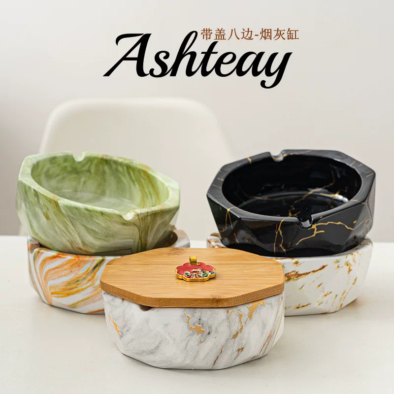 Cross-border bestseller office household ashtray with dust-proof lid, creative ashtray, simple, ins, high-end feel