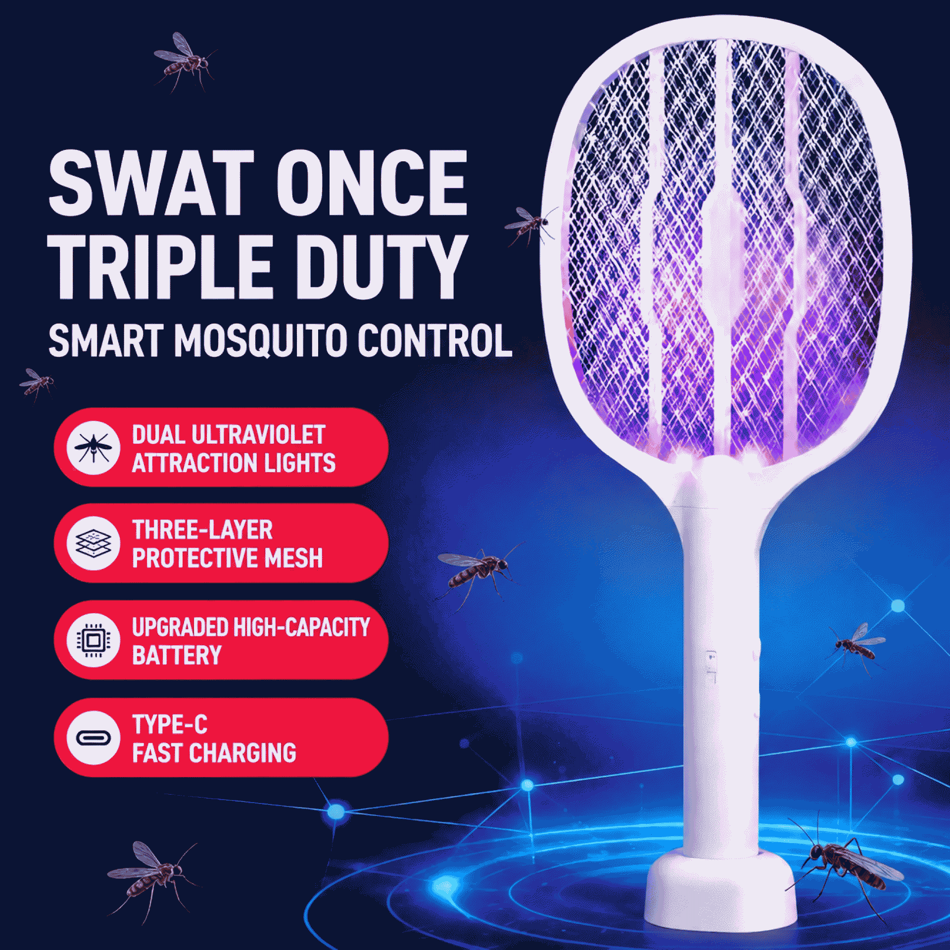 Electric mosquito swatter 2-in-1 mosquito swatter gadget mosquito swatter lure electric fly swatter electric mosquito swatter convenient in stock mosquito swatter