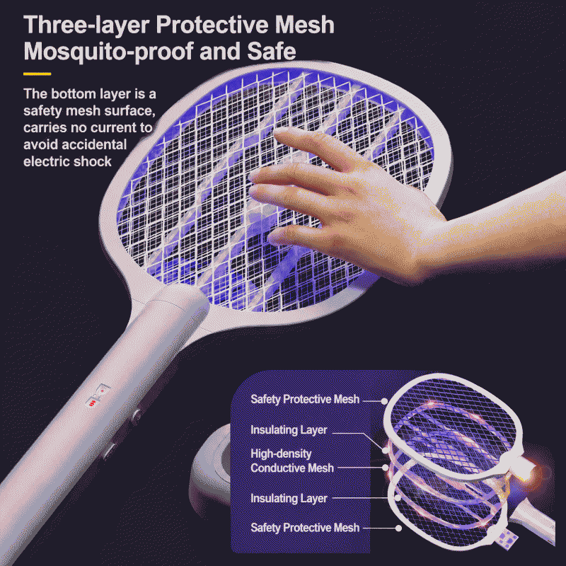 New electric mosquito swatter, USB charging, handheld standing, powerful household mosquito killer, fly swatter, mosquito trap