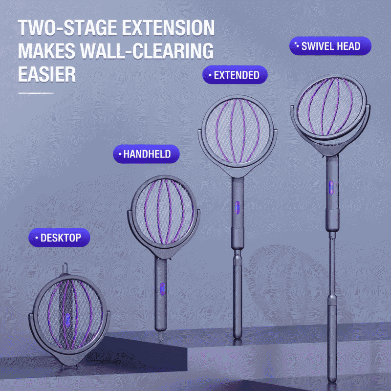 Extendable electric mosquito swatter, rechargeable household multi-functional folding four-in-one mosquito killer, mosquito lamp, mosquito repellent device