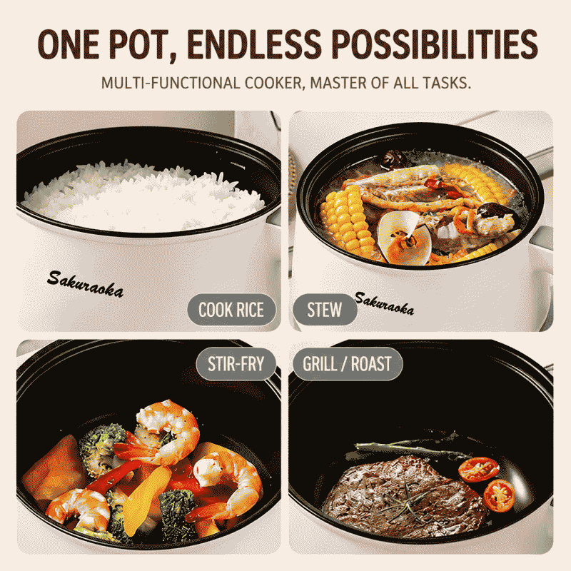 German smart integrated electric hot pot, frying and non-stick cooking pot, electric boiling pot, rice cooker, cooking pot