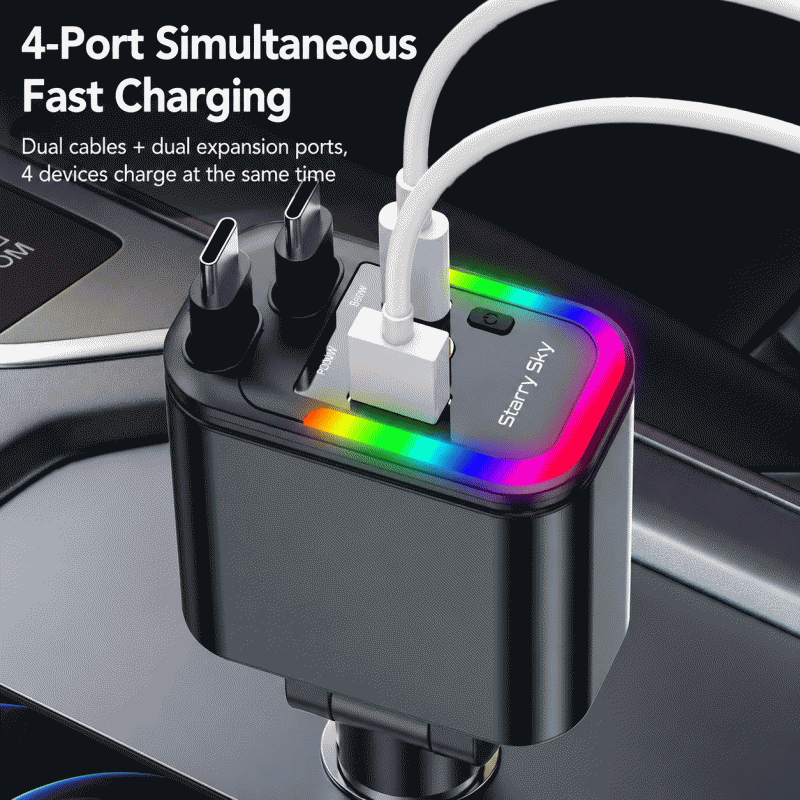 Starry Sky Top Super Fast Charging 2026 New Model Cigarette Lighter one-to-Four car charger Adapter