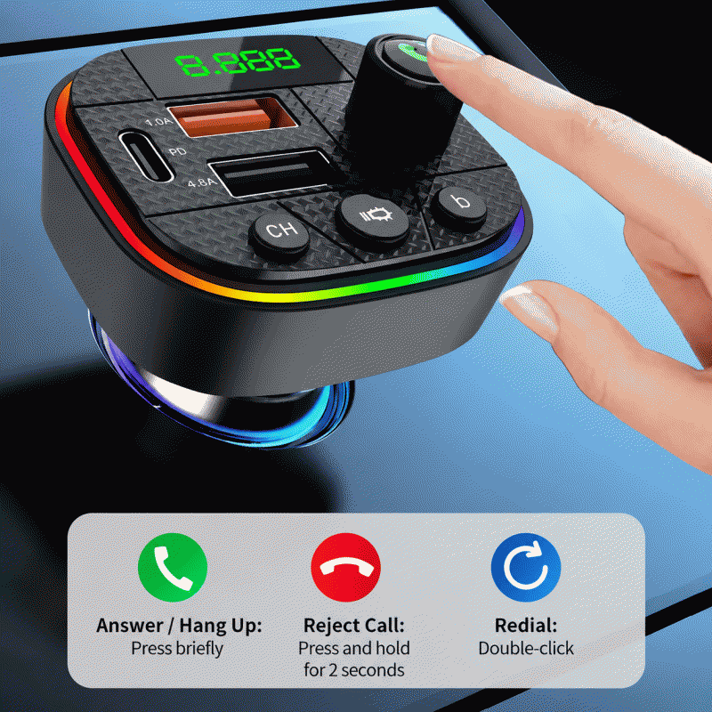 L02 car charger, Bluetooth MP3 playback, plug-in car cigarette lighter, intelligent digital display, PD fast charging, car charger