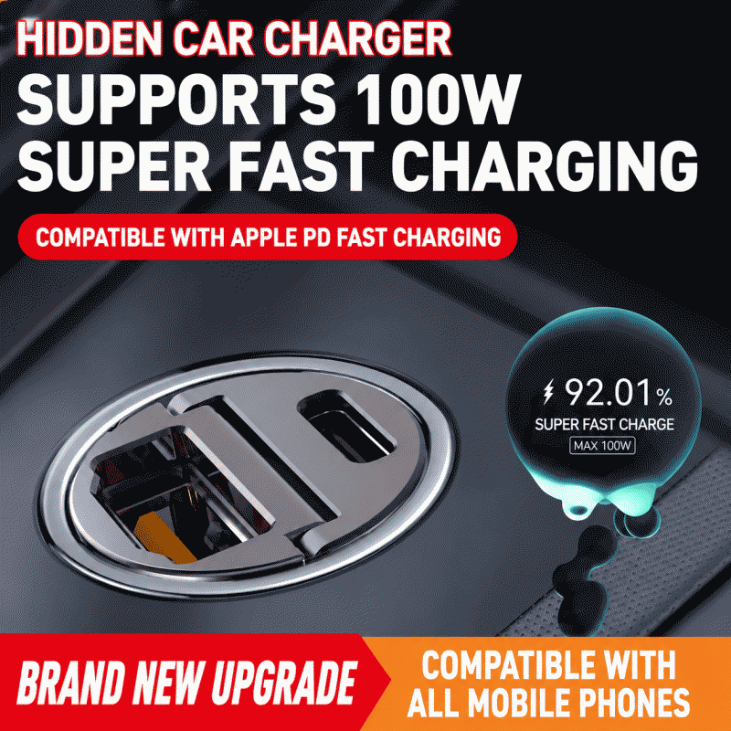 Dual-port super fast car charger, one-to-two charging head, car USB charger, mini invisible car charger