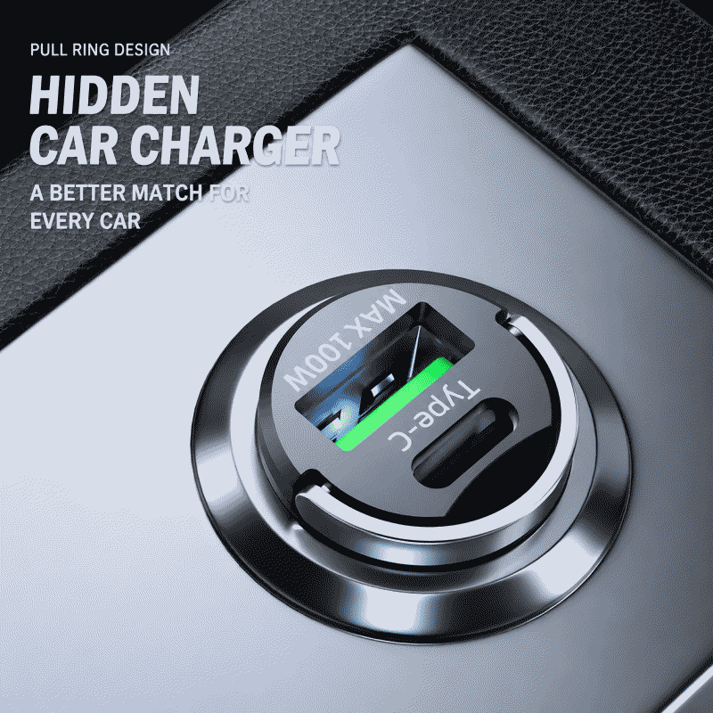 Dual-port super fast car charger, one-to-two charging head, car USB charger, mini invisible car charger