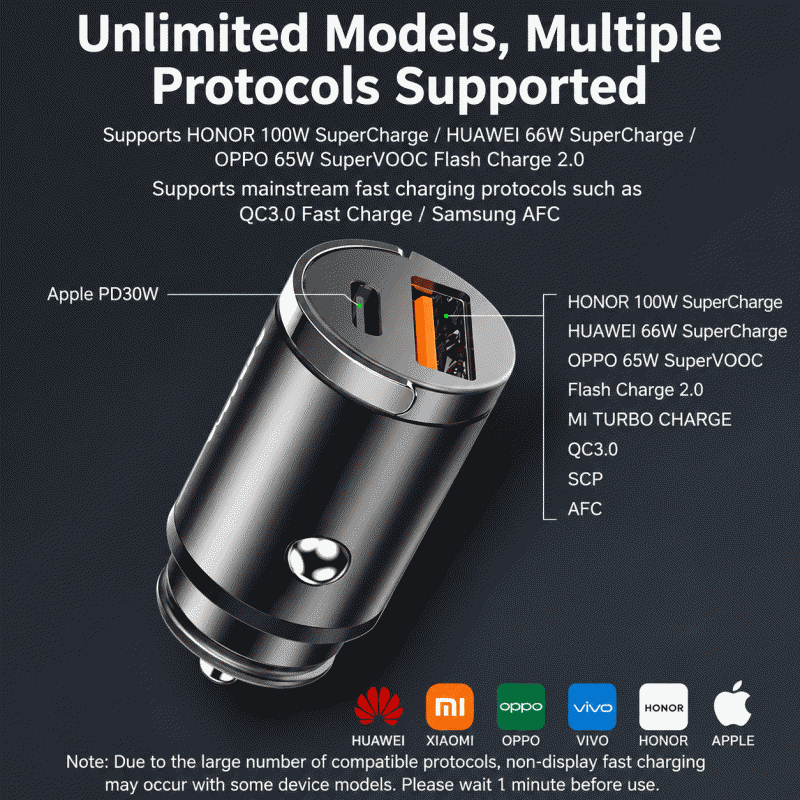 Dual-port super fast car charger, one-to-two charging head, car USB charger, mini invisible car charger