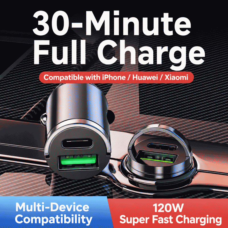 Dual-port super fast car charger, one-to-two charging head, car USB charger, mini invisible car charger