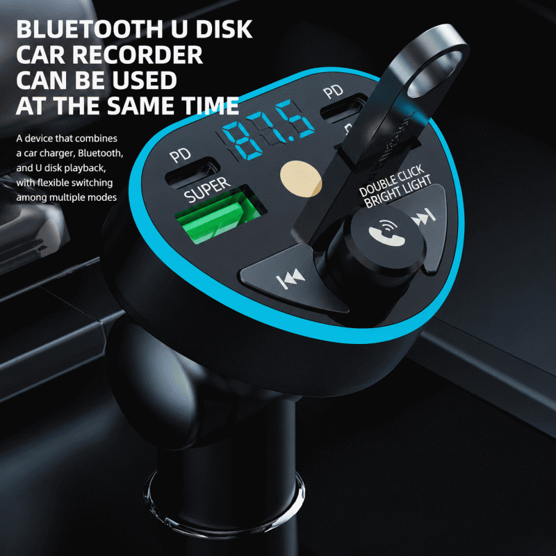 Car charger, super fast charging head, PD, Bluetooth, MP3 music player, starry sky light, hands-free phone