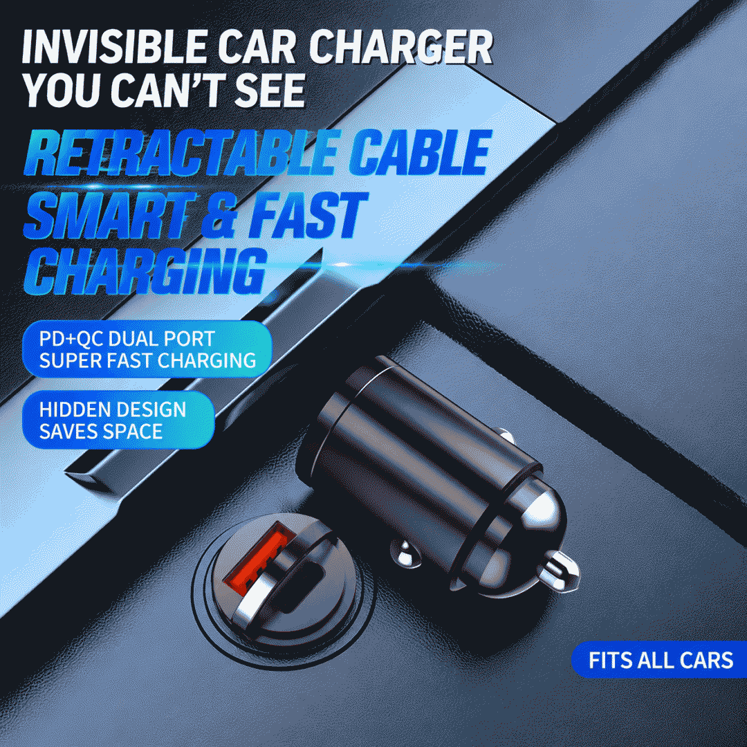 Invisible car charger, super fast charging, car cigarette lighter, one-to-two conversion plug, suitable for Huawei and Apple