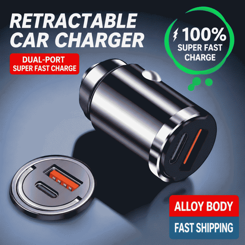Invisible car charger, super fast charging, car cigarette lighter, one-to-two conversion plug, suitable for Huawei and Apple