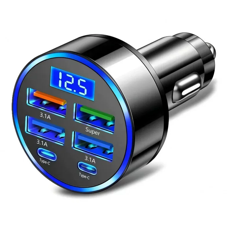 Cross-border 120w car charger, super fast charging, four-port with display pd, car charger, cigarette lighter